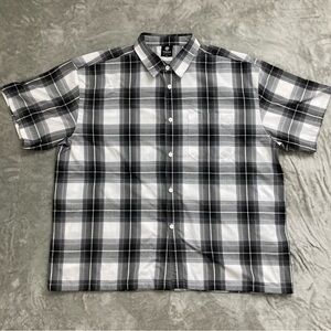 Yago Black & White Plaid Short Sleeve Button Down Shirt with Pocket Big Size 4XL